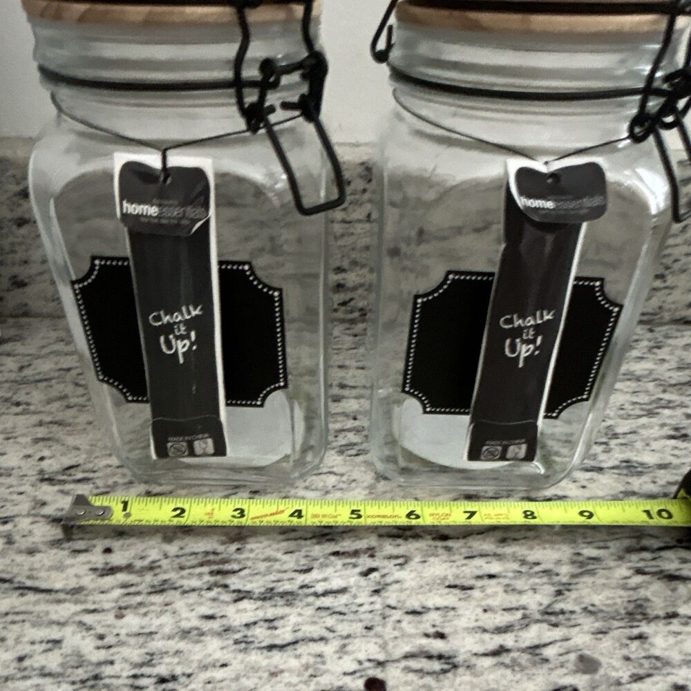 Home Essentials Chalk It Up! Clear Glass Canisters Set of 2 w/ Wood Lids & Latch